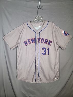 Vintage Mike Piazza New York Mets #31 Men’s Large Gray MLB Baseball Jersey